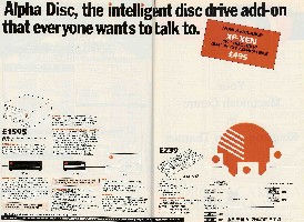 ALPHA DISC Advertisement for disk add-ons for the ACT/Apricot and Sirius/Victor computers
